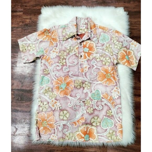 Barefoot in Paradise Cotton Floral Hawaiin Short Sleeve Polo Shirt Men's L Tall - Picture 2 of 12